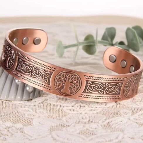 Adjustable Bracelet for Men & Women – Vintage Flower Collection Tree of Life Pattern Copper Cuff with 9 PCS Ultra Strength Magnets (7.5" x 0.59") in Saudi Arabia