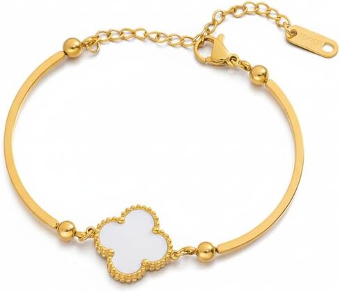 TBAKPU 18K Gold Plated Four Leaf Clover Bangle Bracelet for Women, Stainless Steel Lucky Charm Cuff Bangle, Elegant Jewelry Gift for Birthday in Saudi Arabia