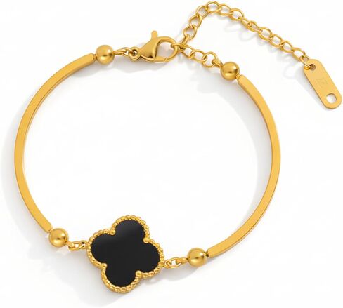 TBAKPU 18K مطلية بالذهب أربع أوراق البرسيم الإسورة للنساء، الفولاذ المقاوم للصدأ محظوظ سحر الكفة الإسورة، هدية مجوهرات أنيقة لعيد ميلاد in Kuwait