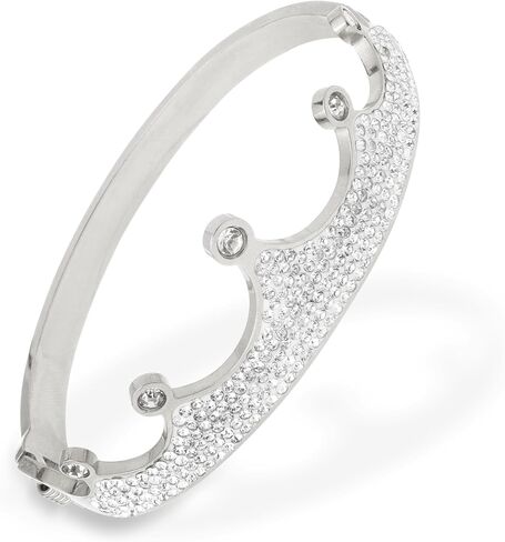 Frigotine 14k Gold Plated Cubic Zirconia Bangle Classic Bracelets for Woman, Sparkly Rhinestones Crown Bangle Stainless Steel Stackable Cuff Bracelet Trendy Statement Jewelry Gifts in Saudi Arabia