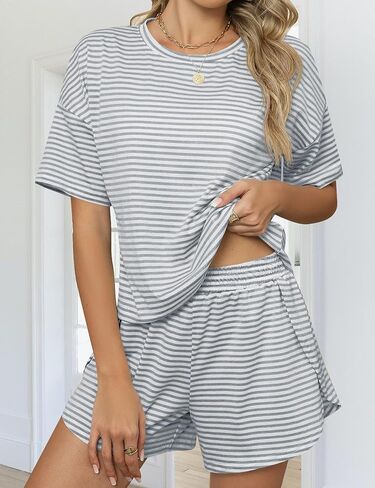 Womens Pajamas Sets Summer 2 Piece Pajamas Sets Trendy 2025 Short Sleeve Sleepwear Pjs Lounge Split Short Sets in Saudi Arabia