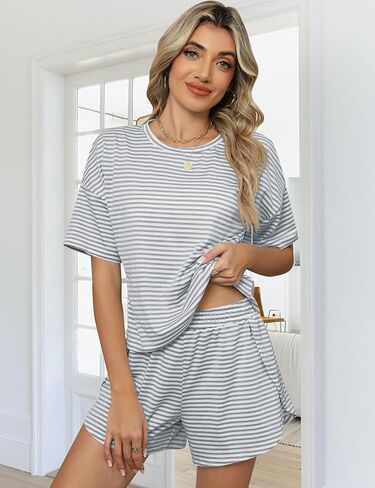 Womens Pajamas Sets Summer 2 Piece Pajamas Sets Trendy 2025 Short Sleeve Sleepwear Pjs Lounge Split Short Sets in Saudi Arabia