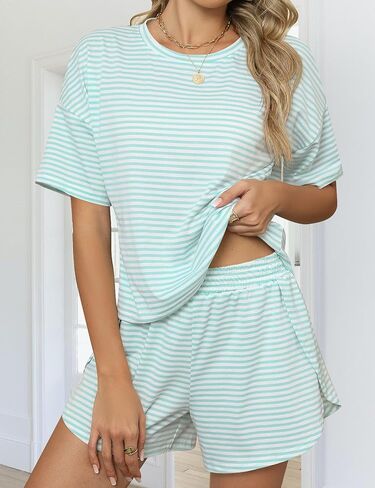Womens Pajamas Sets Summer 2 Piece Pajamas Sets Trendy 2025 Short Sleeve Sleepwear Pjs Lounge Split Short Sets in Saudi Arabia