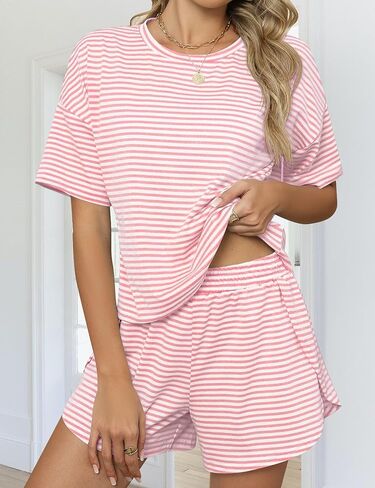 Womens Pajamas Sets Summer 2 Piece Pajamas Sets Trendy 2025 Short Sleeve Sleepwear Pjs Lounge Split Short Sets in Saudi Arabia