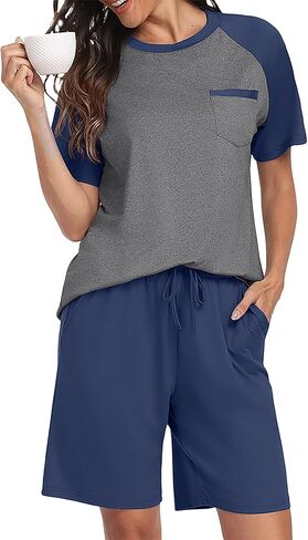 PrinStory Mens Pajama Sets Summer Pjs Sleepwear Nightwear Lightweight Quick Dry Soft Short Sleeve Sleep Set With Pocket S-4XL in Saudi Arabia