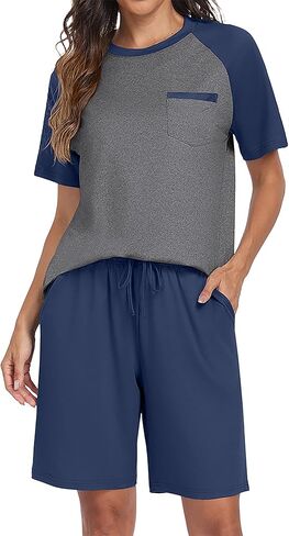 PrinStory Mens Pajama Sets Summer Pjs Sleepwear Nightwear Lightweight Quick Dry Soft Short Sleeve Sleep Set With Pocket S-4XL in Saudi Arabia