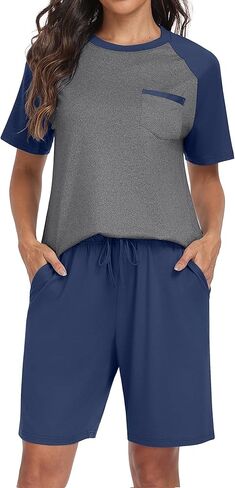 PrinStory Mens Pajama Sets Summer Pjs Sleepwear Nightwear Lightweight Quick Dry Soft Short Sleeve Sleep Set With Pocket S-4XL in Saudi Arabia