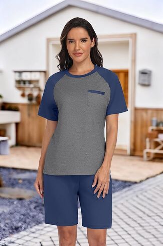 PrinStory Mens Pajama Sets Summer Pjs Sleepwear Nightwear Lightweight Quick Dry Soft Short Sleeve Sleep Set With Pocket S-4XL in Saudi Arabia