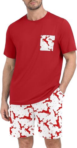 PrinStory Mens Pajama Sets Summer Pjs Sleepwear Nightwear Lightweight Quick Dry Soft Short Sleeve Sleep Set With Pocket S-4XL in Saudi Arabia