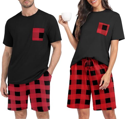 PrinStory Mens Pajama Sets Summer Pjs Sleepwear Nightwear Lightweight Quick Dry Soft Short Sleeve Sleep Set With Pocket S-4XL in Saudi Arabia