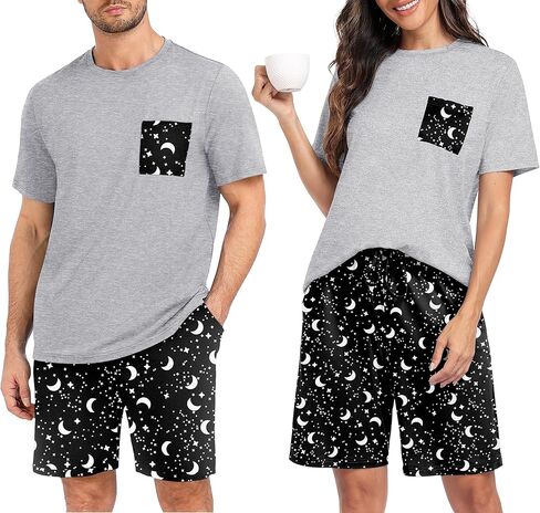 PrinStory Mens Pajama Sets Summer Pjs Sleepwear Nightwear Lightweight Quick Dry Soft Short Sleeve Sleep Set With Pocket S-4XL in Saudi Arabia