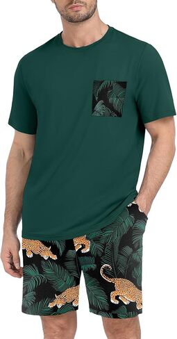 PrinStory Mens Pajama Sets Summer Pjs Sleepwear Nightwear Lightweight Quick Dry Soft Short Sleeve Sleep Set With Pocket S-4XL in Saudi Arabia