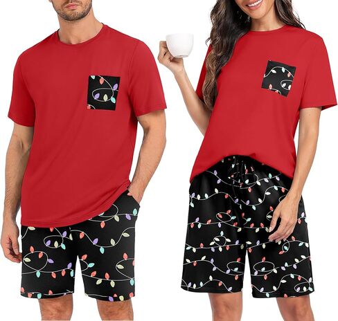 PrinStory Mens Pajama Sets Summer Pjs Sleepwear Nightwear Lightweight Quick Dry Soft Short Sleeve Sleep Set With Pocket S-4XL in Saudi Arabia