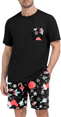 PrinStory Mens Pajama Sets Summer Pjs Sleepwear Nightwear Lightweight Quick Dry Soft Short Sleeve Sleep Set With Pocket S-4XL in Saudi Arabia