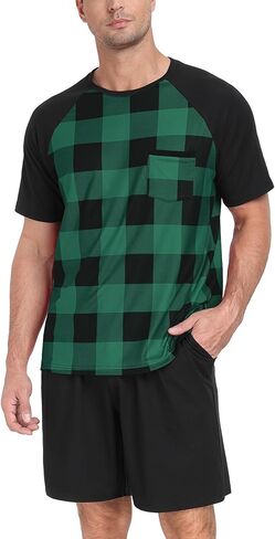 PrinStory Mens Pajama Sets Summer Pjs Sleepwear Nightwear Lightweight Quick Dry Soft Short Sleeve Sleep Set With Pocket S-4XL in Saudi Arabia