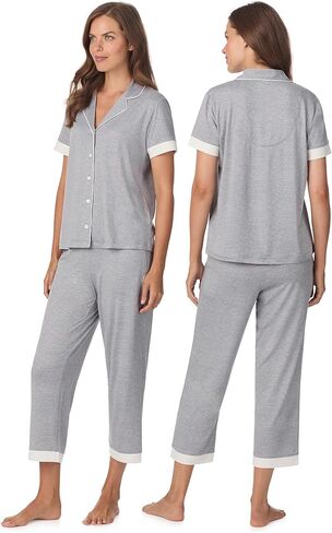Anne Klein Womens Short Sleeve Button Down Pajama Top & Capri Pant Set - Soft Sweater Knit - Matching Sleepwear & Loungewear in Kuwait