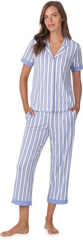 Anne Klein Womens Short Sleeve Button Down Pajama Top & Capri Pant Set - Soft Sweater Knit - Matching Sleepwear & Loungewear in Kuwait