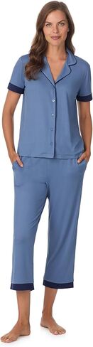 Anne Klein Womens Short Sleeve Button Down Pajama Top & Capri Pant Set - Soft Sweater Knit - Matching Sleepwear & Loungewear in Kuwait