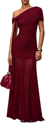 Verdusa Women's Wedding Guest Dresses Statement Holiday Dress Off Shoulder Corset Ruched Mesh Formal Outfits in Saudi Arabia