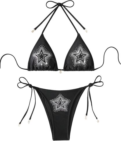 Floerns Women's Cheeky Bikini Set Rhinestone Star Halter String Bathing Suit 2 Piece Swimsuits in Saudi Arabia