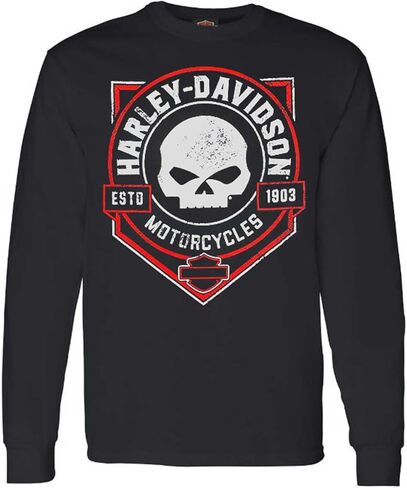 Harley-Davidson Men's Distressed Ragged Skull Crew-Neck Long Sleeve Shirt, Black in Saudi Arabia