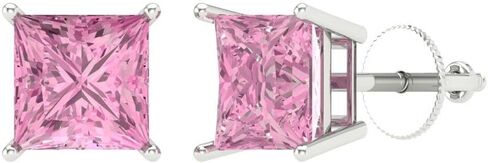 3.94cttw الأميرة قص VVS1 سوليتير خالية من الصراع حقيقية الوردي للجنسين مصمم وأقراط الصلبة 14 كيلو الذهب الأبيض المسمار الخلفي in Kuwait