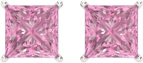 3.94cttw الأميرة قص VVS1 سوليتير خالية من الصراع حقيقية الوردي للجنسين مصمم وأقراط الصلبة 14 كيلو الذهب الأبيض المسمار الخلفي in Kuwait