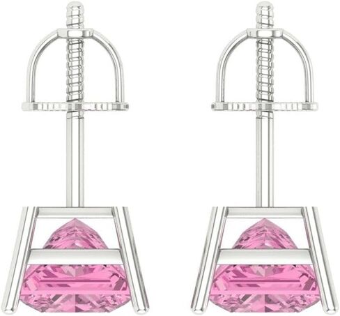 3.94cttw الأميرة قص VVS1 سوليتير خالية من الصراع حقيقية الوردي للجنسين مصمم وأقراط الصلبة 14 كيلو الذهب الأبيض المسمار الخلفي in Kuwait