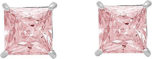 3.94cttw الأميرة قص VVS1 سوليتير خالية من الصراع حقيقية الوردي للجنسين مصمم وأقراط الصلبة 14 كيلو الذهب الأبيض المسمار الخلفي in Kuwait