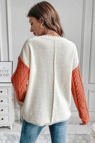 QnnQuu Women's Fashion Sweater – Casual Patchwork Pocket Pullover Knit Top, Stylish and Cozy Ladies' Knitted Jumper in Saudi Arabia