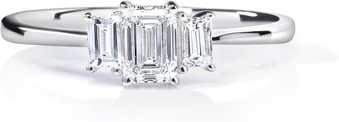DIAMOND AFFECTION 1/2 Cttw Lab Created Emerald Cut Diamond Ring for Women Three Stone Engagement Band Rhodium Plated 925 Sterling Silver in Saudi Arabia