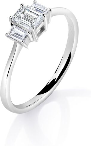 DIAMOND AFFECTION 1/2 Cttw Lab Created Emerald Cut Diamond Ring for Women Three Stone Engagement Band Rhodium Plated 925 Sterling Silver in Saudi Arabia