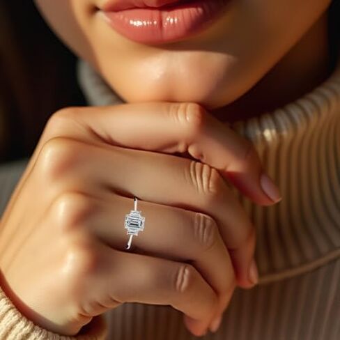 DIAMOND AFFECTION 1/2 Cttw Lab Created Emerald Cut Diamond Ring for Women Three Stone Engagement Band Rhodium Plated 925 Sterling Silver in Saudi Arabia