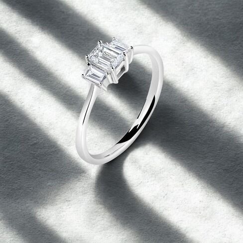 DIAMOND AFFECTION 1/2 Cttw Lab Created Emerald Cut Diamond Ring for Women Three Stone Engagement Band Rhodium Plated 925 Sterling Silver in Saudi Arabia