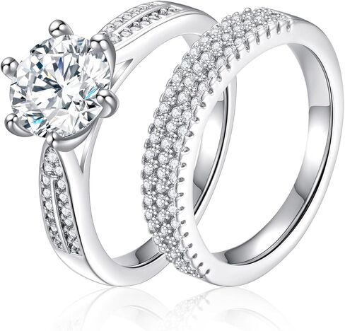 MinlingQi 18K White Gold Plated Stackable Rings Set for Women Cubic Zirconia Stacking Bands Wedding Engagement Promise Eternity Bridal Ring Sets in Saudi Arabia