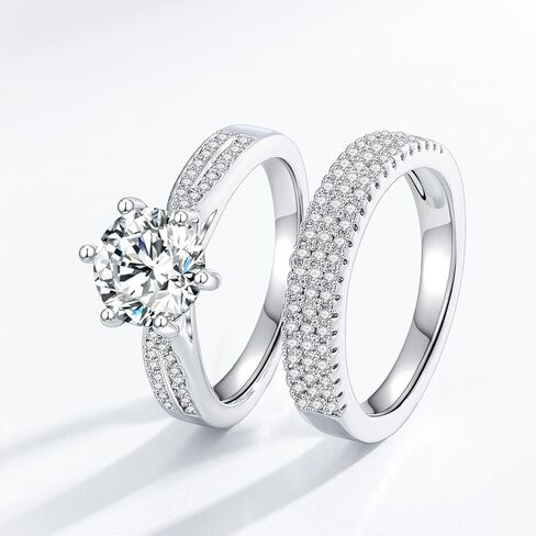 MinlingQi 18K White Gold Plated Stackable Rings Set for Women Cubic Zirconia Stacking Bands Wedding Engagement Promise Eternity Bridal Ring Sets in Saudi Arabia