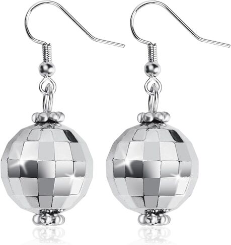 ERDOGLY Disco Ball Earrings for Women, Gold/Silver Disco Mirrorball Earrings Women 70s Outfits Accessories for Dance Party, Halloween in Saudi Arabia