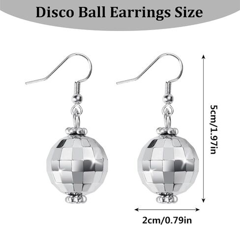 ERDOGLY Disco Ball Earrings for Women, Gold/Silver Disco Mirrorball Earrings Women 70s Outfits Accessories for Dance Party, Halloween in Saudi Arabia