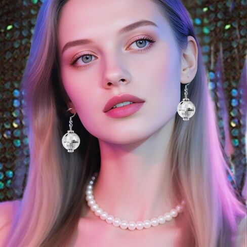 ERDOGLY Disco Ball Earrings for Women, Gold/Silver Disco Mirrorball Earrings Women 70s Outfits Accessories for Dance Party, Halloween in Saudi Arabia