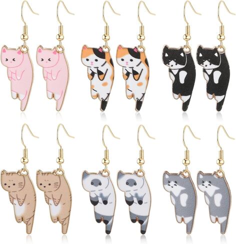 Mabor 6 Pairs Cute Cat Earrings for Women Colored Kitty Cat Earrings Alloy Drop Dangle Fun Anime Animal Earring Aesthetic Funny Cartoon Jewelry Gifts in Saudi Arabia