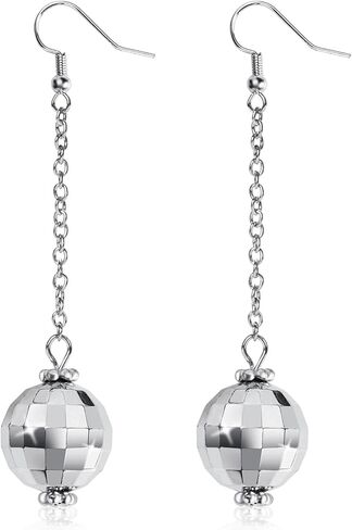 ERDOGLY Disco Ball Earrings for Women, Gold/Silver Disco Mirrorball Earrings Women 70s Outfits Accessories for Dance Party, Halloween in Saudi Arabia