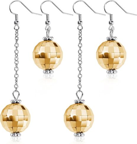 ERDOGLY Disco Ball Earrings for Women, Gold/Silver Disco Mirrorball Earrings Women 70s Outfits Accessories for Dance Party, Halloween in Saudi Arabia