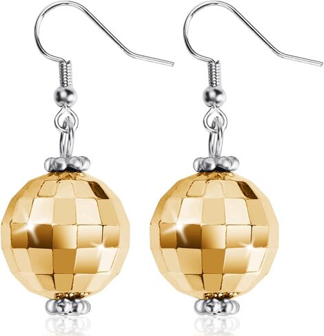 ERDOGLY Disco Ball Earrings for Women, Gold/Silver Disco Mirrorball Earrings Women 70s Outfits Accessories for Dance Party, Halloween in Saudi Arabia