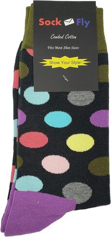 SockFly Polka Dot Dress Socks Funny Novelty Crazy Fun Design Men Size 8-12 Cotton Casual Crew Colorful Funky Gift for Men in Saudi Arabia