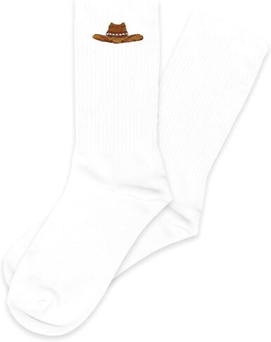 Cowboy Hat Embroidered White Socks-Western Style Socks for Women&Men, Gifts for Birthday, Christmas, Bachelorette Party, etc.(052) in Kuwait