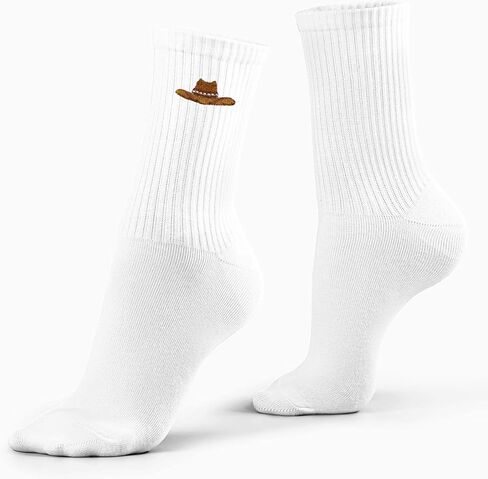 Cowboy Hat Embroidered White Socks-Western Style Socks for Women&Men, Gifts for Birthday, Christmas, Bachelorette Party, etc.(052) in Kuwait