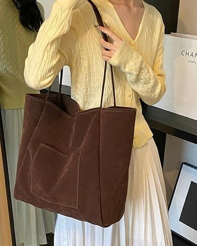 Suede Hobo Bag for Women 2 Pcs Purse Slouchy Faux Suede Tote Bag Leather Handbag in Saudi Arabia