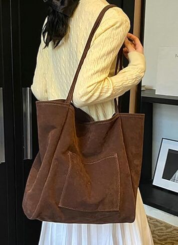 Suede Hobo Bag for Women 2 Pcs Purse Slouchy Faux Suede Tote Bag Leather Handbag in Saudi Arabia