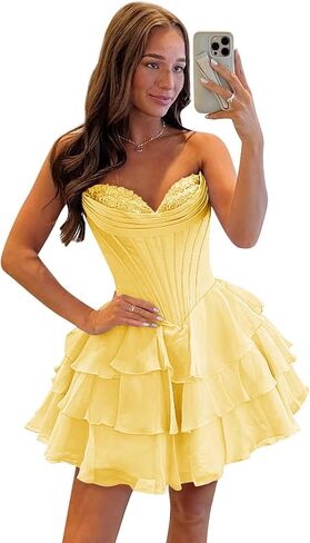 GUKARLEED Floral Homecoming Dresses for Teens Layered Homecoming Gown Off The Shoulder Short Lace Appliques Formal Prom Dress in Saudi Arabia