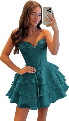 GUKARLEED Floral Homecoming Dresses for Teens Layered Homecoming Gown Off The Shoulder Short Lace Appliques Formal Prom Dress in Saudi Arabia